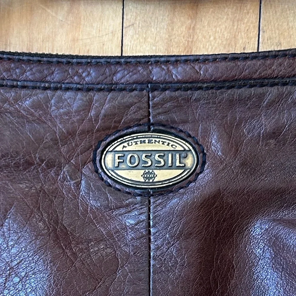 Vintage Fossil Purse Dark Brown Leather Bag Crossbody Messenger Bag Boho As Is